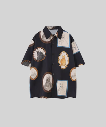 Vintage Cat Print Shirt
